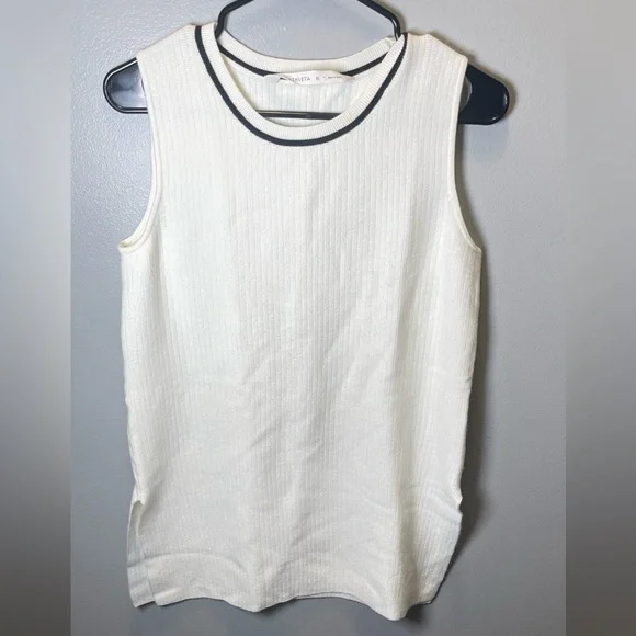Athleta Women's On The Town Ribbed White Sleeveless Sweater Vest Tunic Size M - Picture 2 of 6